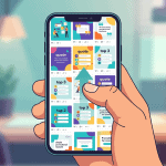 Close-up of a hand holding a smartphone displaying multiple social media posts, illustrating how overusing Canva-designed content can reduce engagement on social media platforms.