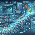 Digital marketing concept showing turning reviews into customers on Google with data analytics, AI, and customer engagement visuals.